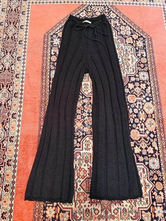 PALOMA WOOL Rare Black Drawstring Cotton Knit Pants Size Small - Picture 1 of 8